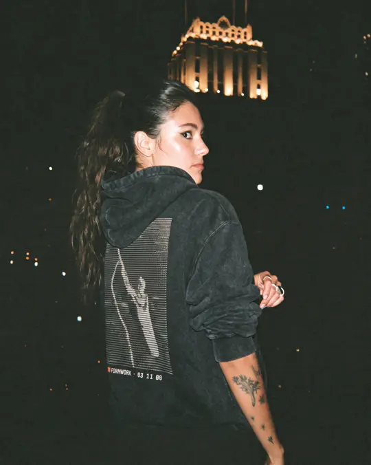 Icarus 1930 Hoodie, ASCII back print, worn