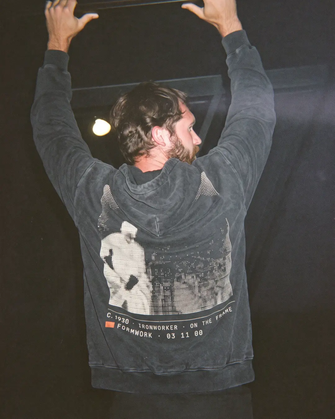 Ironworker 1930 Hoodie, back print, worn
