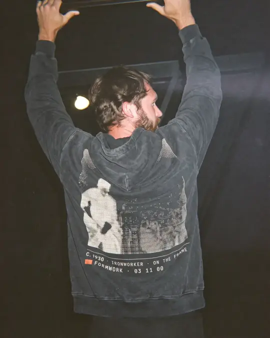 Ironworker 1930 Hoodie, back print, worn